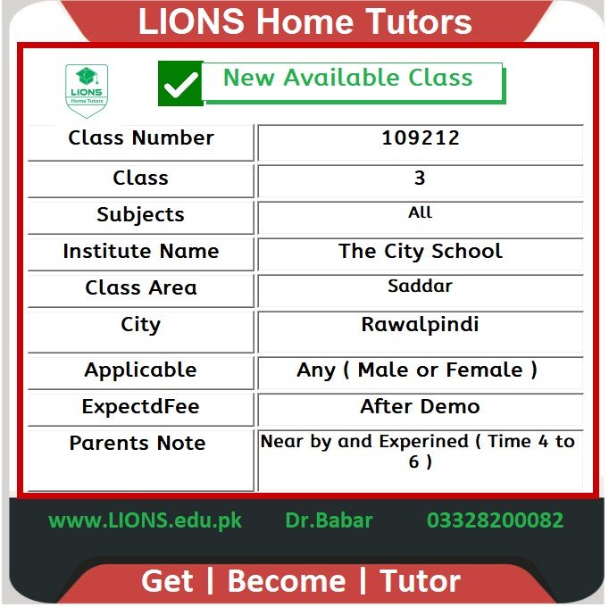 Home Tutor for Class 3 in Saddar Rawalpindi