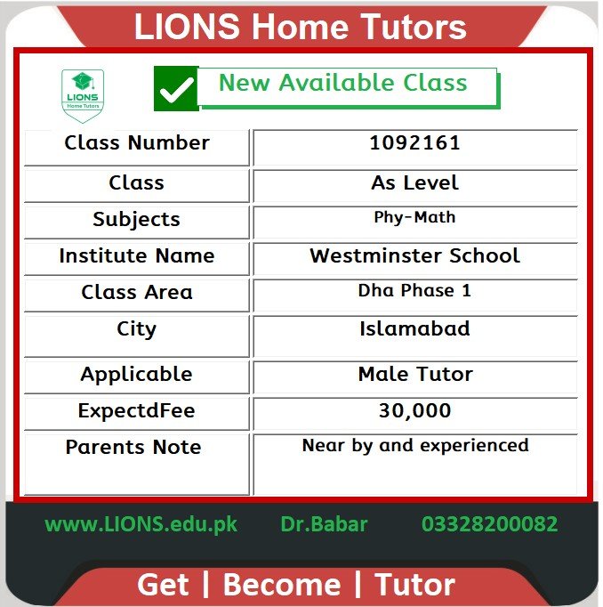 Home Tutor for As Level in Dha Phase 1 Islamabad