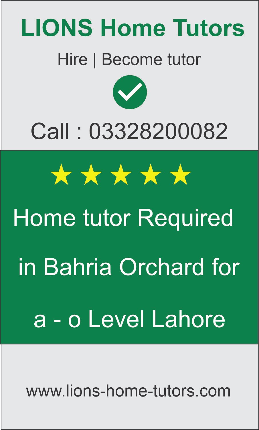 home tutor required in bahria orchard for a and o level lahore